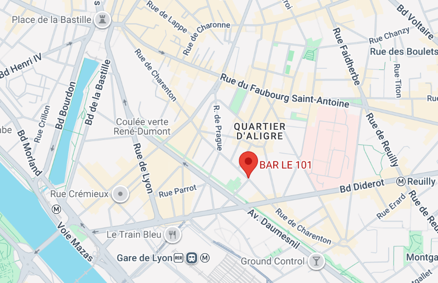 Plan d’accès du restaurant Le 101 rue de Charenton à Paris 12